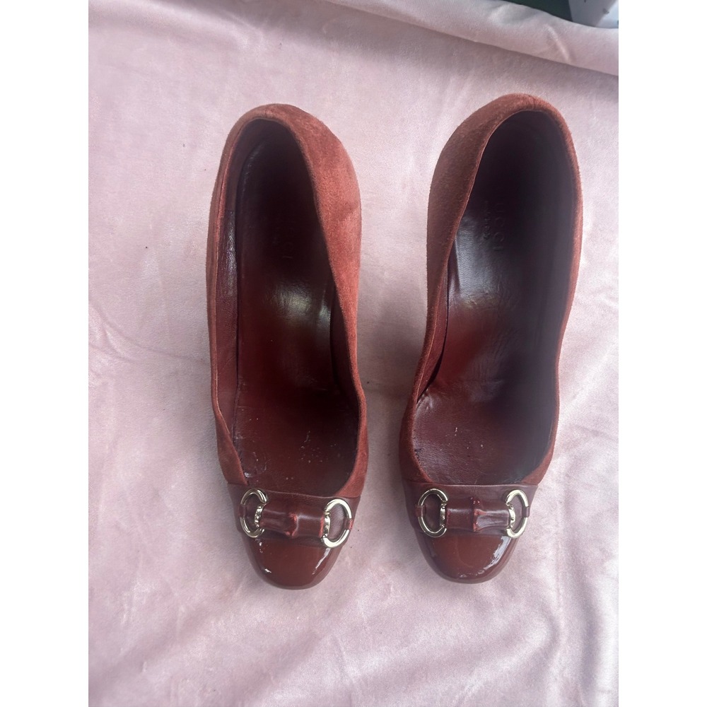Gucci Pumps Women's Size 8.5 Burgundy Good Horsebit Block Heel - Picture 7 of 7